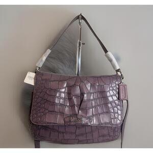 NWT Coach F17646 Lilac Embossed Exotic Leather Flap Shoulder Bag w Dust Bag